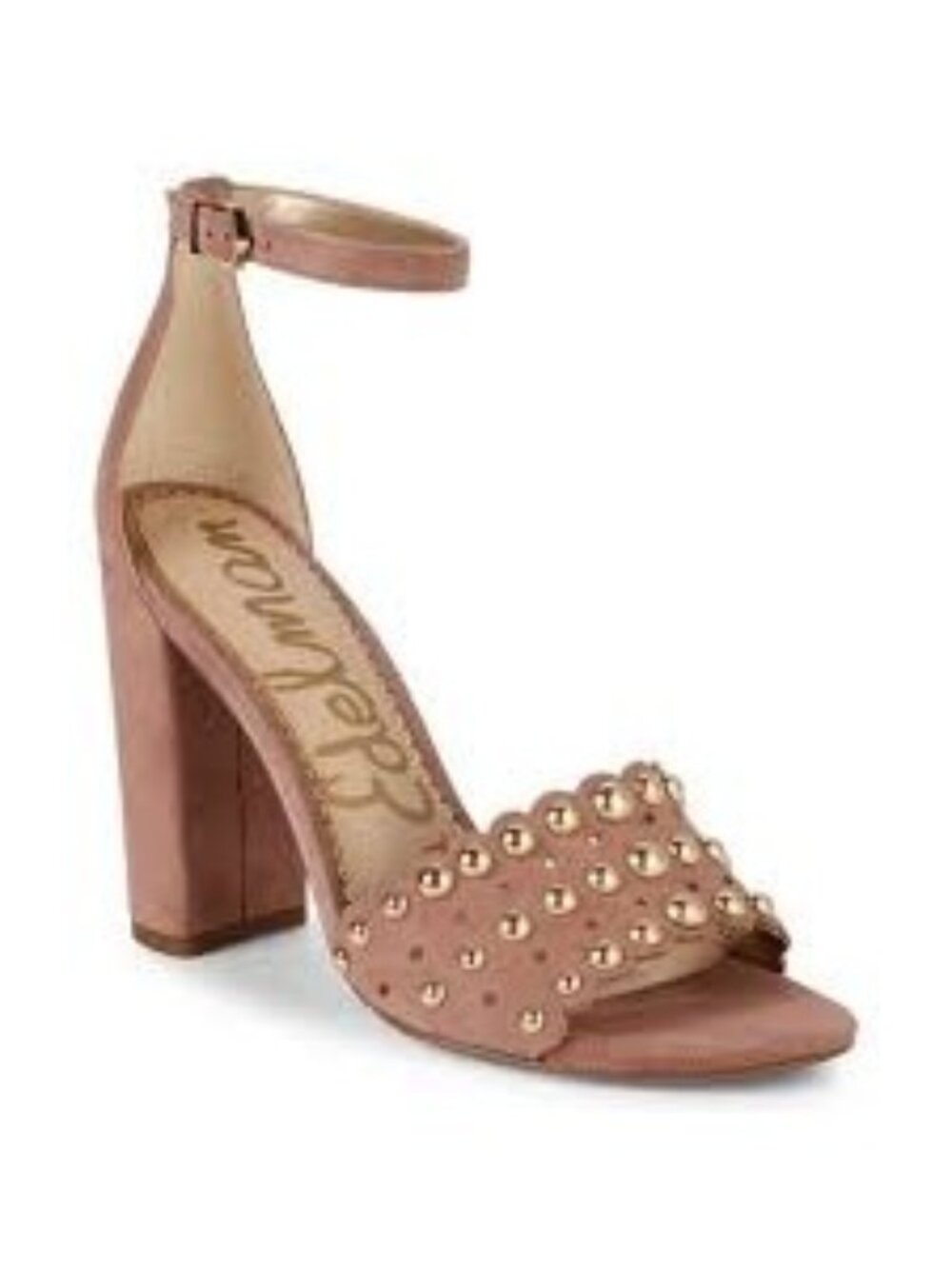 Sam Edelman Yaria Tan Suede Scalloped Studded Heeled Sandals Women's Size 8 Glam